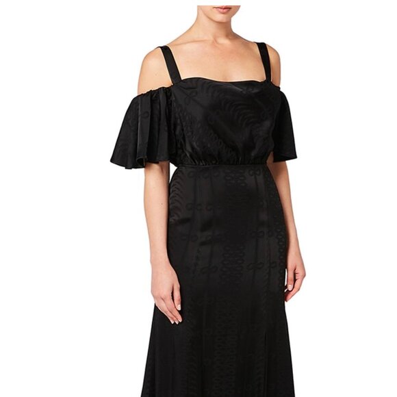 Temperley London NWT Erika Black Cold Shoulder Silk Blend Maxi Dress US2/UK6 - Picture 1 of 4